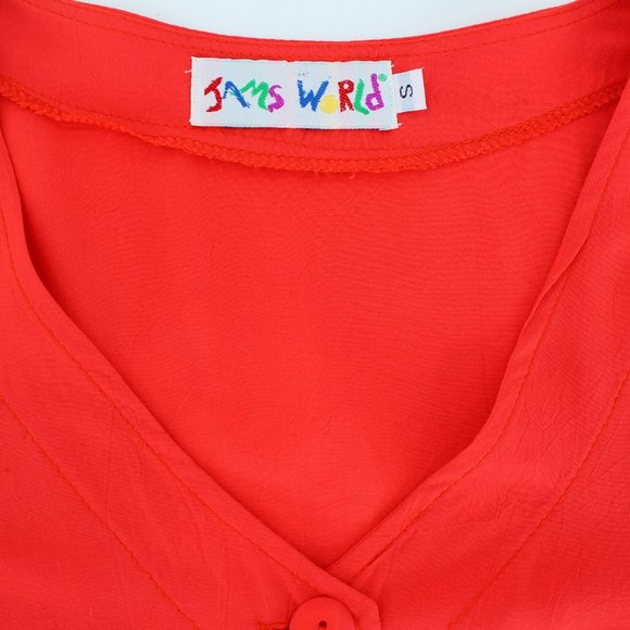 Jam's World Blush Crop Top Button Front Short Sleeve V-neck Rayon Made in USA S - Picture 7 of 11